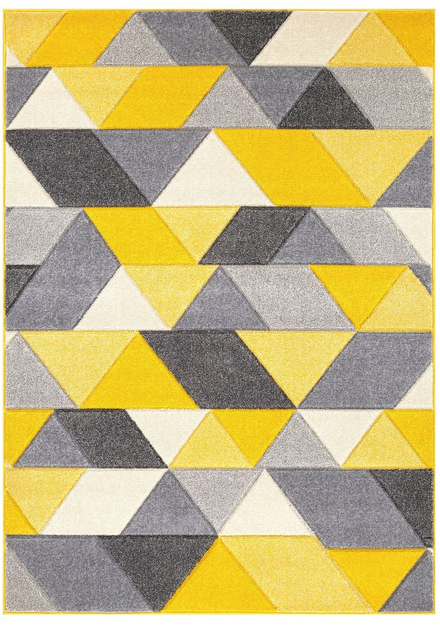 Explore our geometric yellow rugs, designed to make a striking impact in any setting. These rugs feature bold, angular patterns in vivid yellow tones, perfect for adding a modern twist and a splash of colour to your décor.