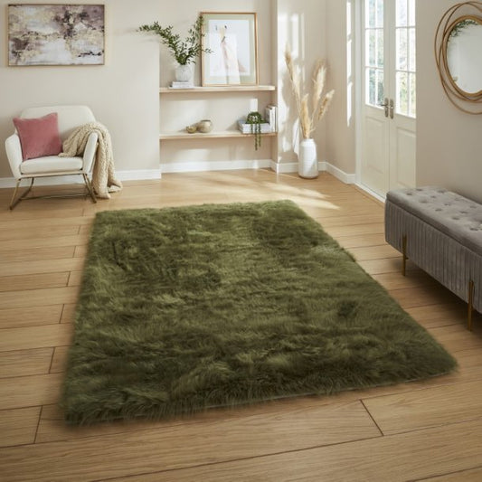 Polar Plush Olive Green Soft Shaggy Rug