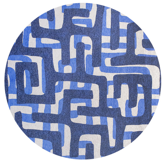Louis De Poortere Craft Kuba Ultramarine 9336 Round Rug - Love-Rugs