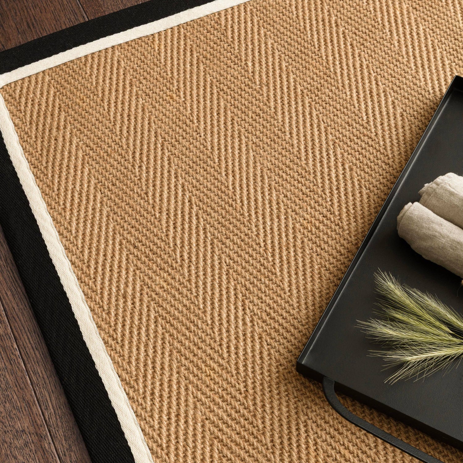 Bordo Herringbone Charcoal Cream Rug - Love-Rugs