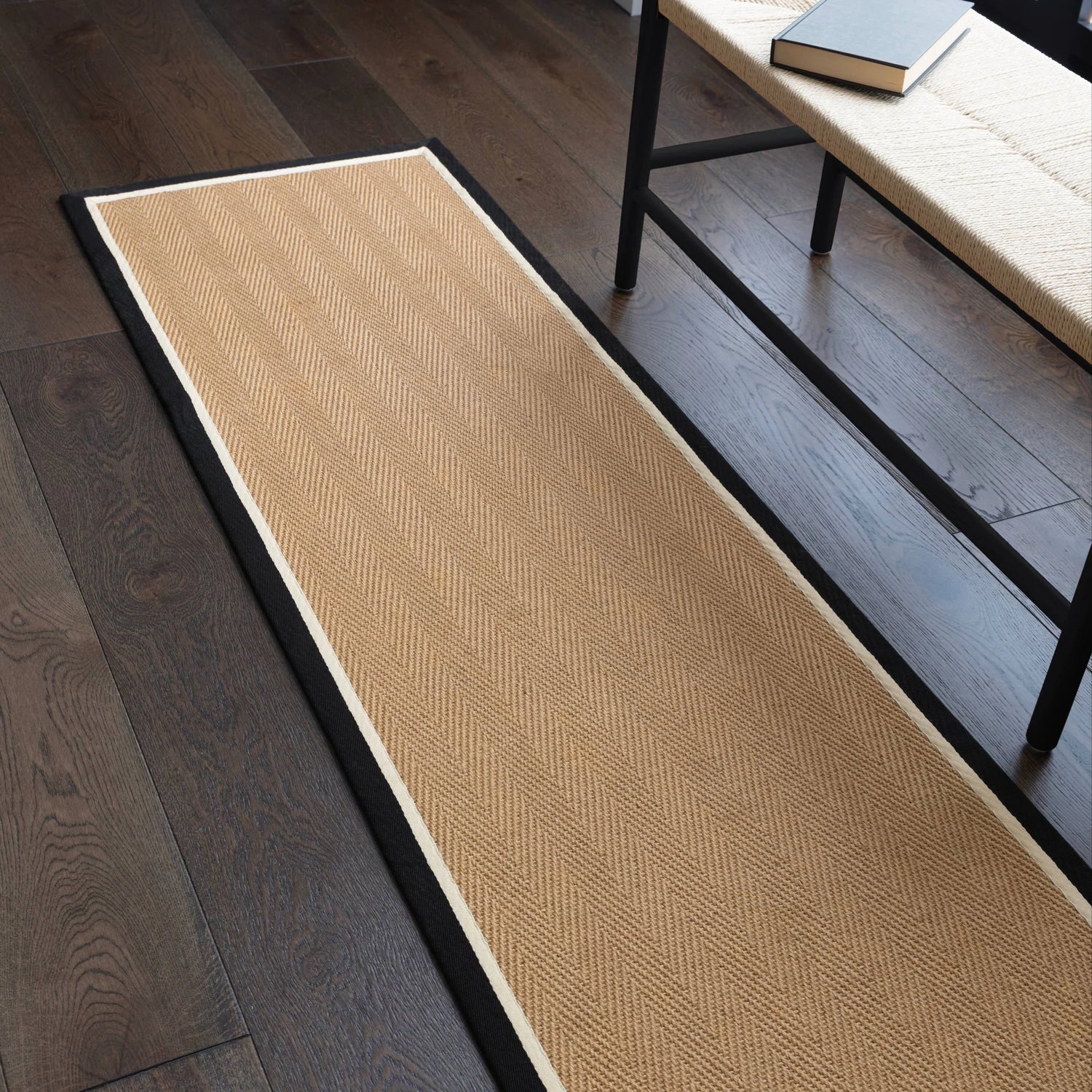 Bordo Herringbone Charcoal Cream Runner Rug - Love-Rugs