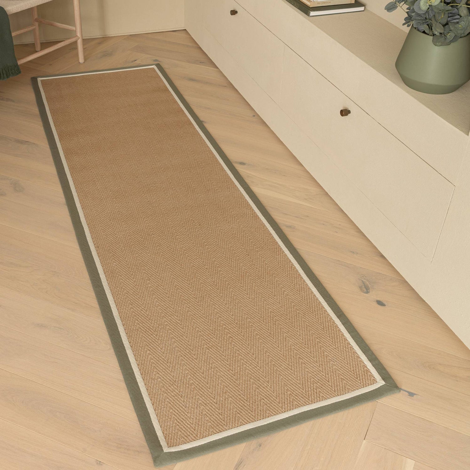 Bordo Herringbone Khaki Cream Runner Rug - Love-Rugs
