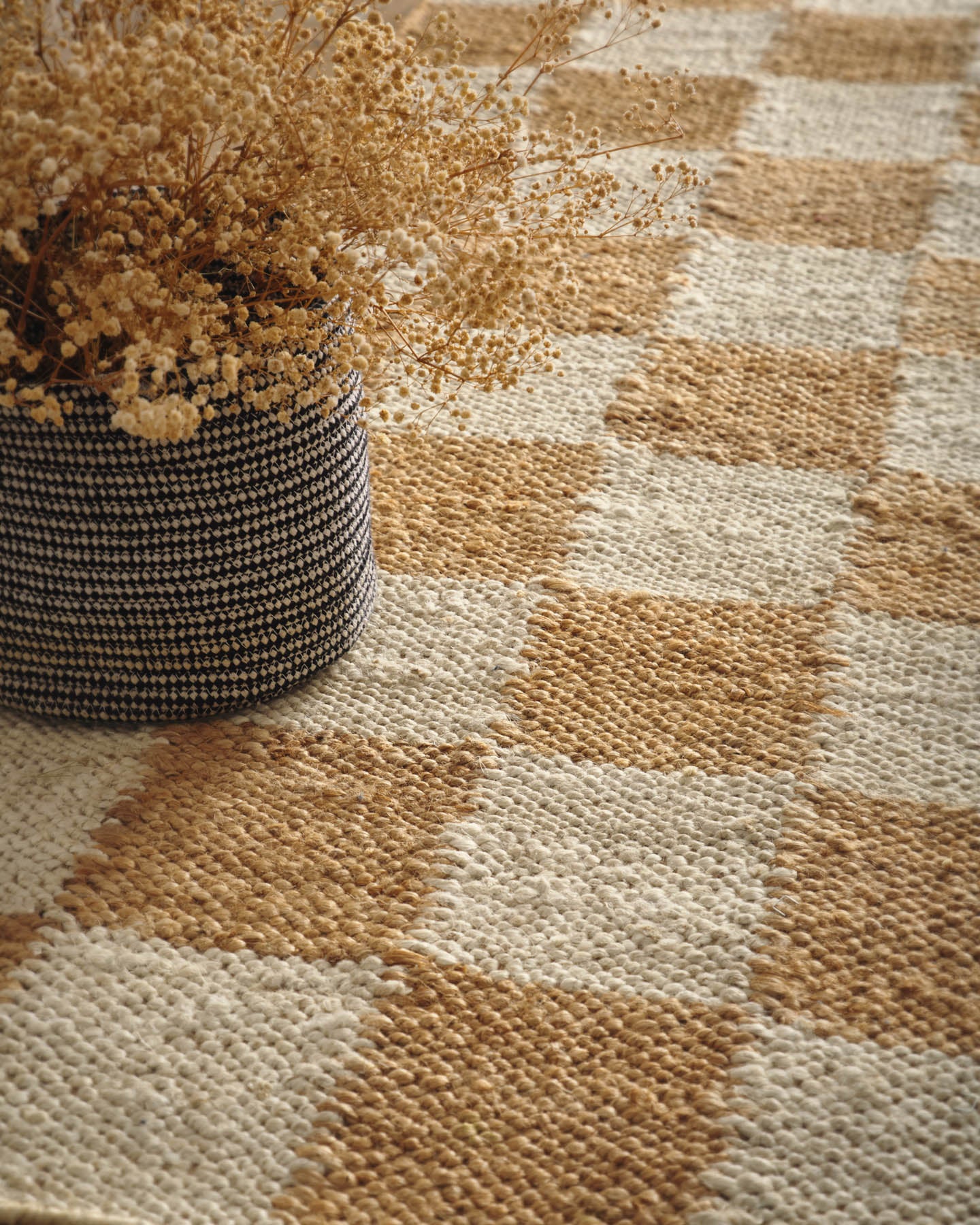 Checkerboard Jute Natural Runner Rug