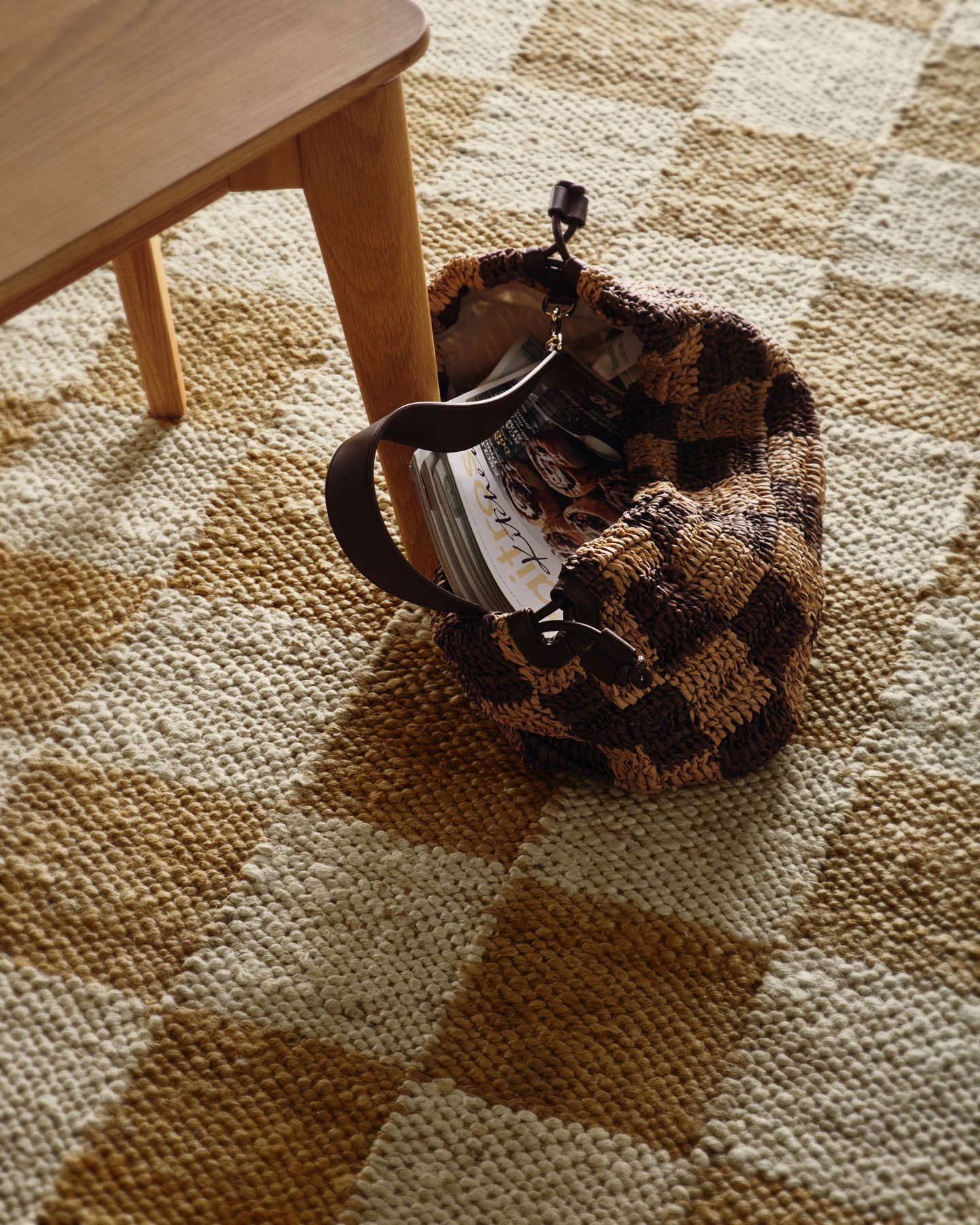 Checkerboard Jute Natural Runner Rug
