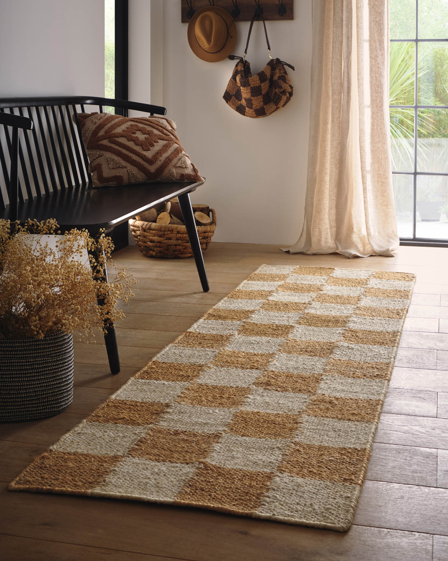 Checkerboard Jute Natural Runner Rug