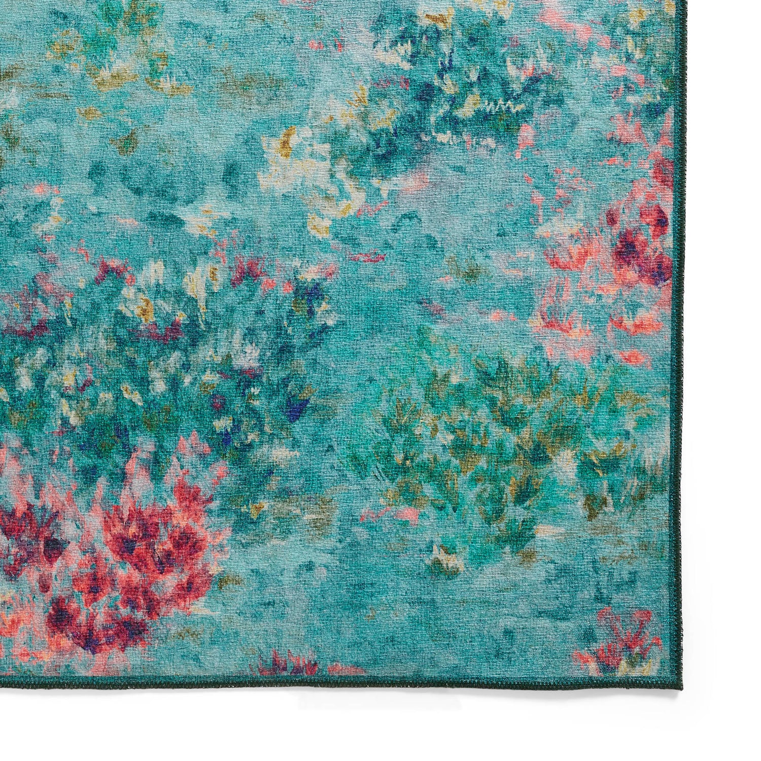 Clarke & Clarke Fiore Rose Teal Washable Rug - Love-Rugs