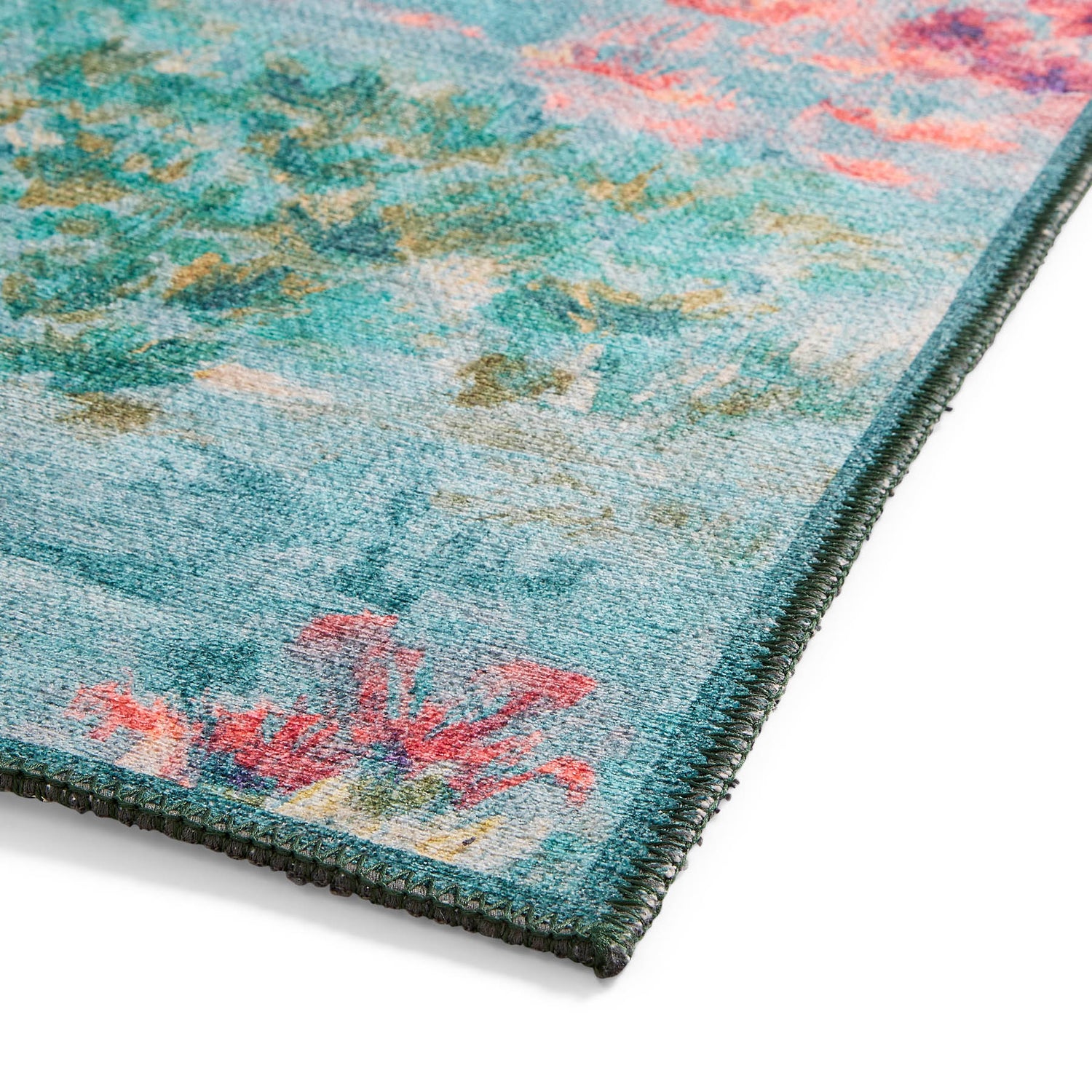Clarke & Clarke Fiore Rose Teal Washable Rug - Love-Rugs