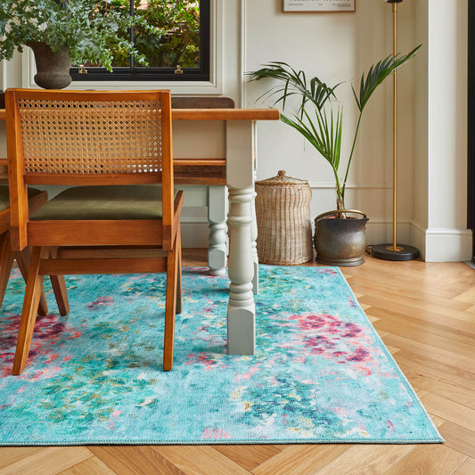 Clarke & Clarke Fiore Rose Teal Washable Rug - Love-Rugs alternate image