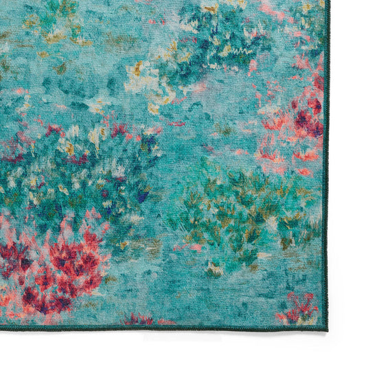 Clarke & Clarke Fiore Rose Teal Washable Runner Rug - Love-Rugs