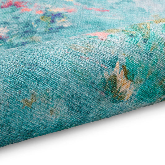 Clarke & Clarke Fiore Rose Teal Washable Runner Rug - Love-Rugs alternate image