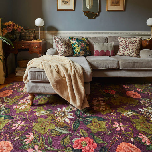 Clarke & Clarke Passiflora Mulberry Washable Rug - Love-Rugs alternate image