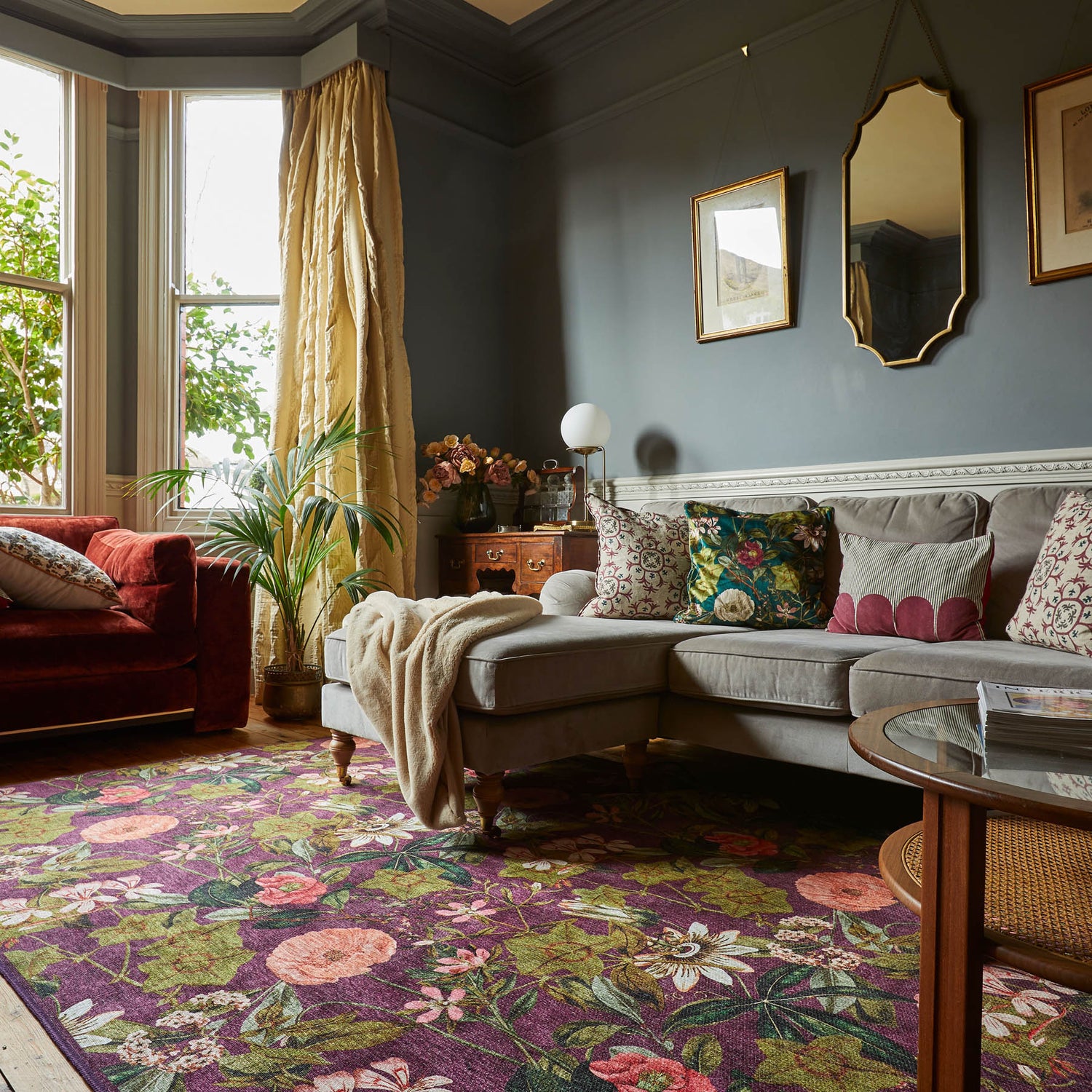 Clarke & Clarke Passiflora Mulberry Washable Rug - Love-Rugs