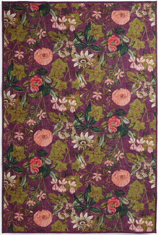 Clarke & Clarke Passiflora Mulberry Washable Rug - Love-Rugs