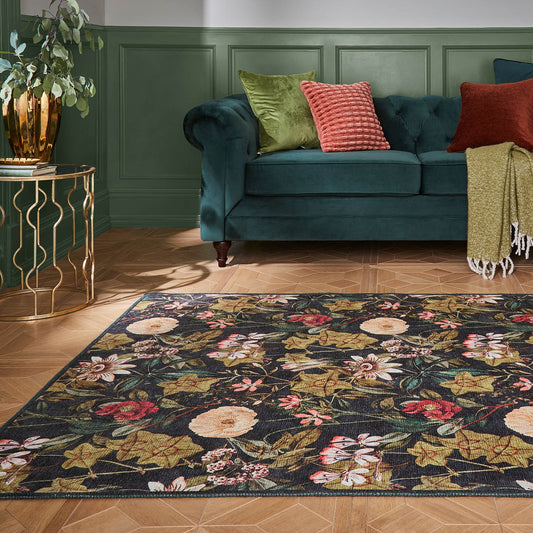 Clarke & Clarke Passiflora Noir Washable Rug - Love-Rugs alternate image