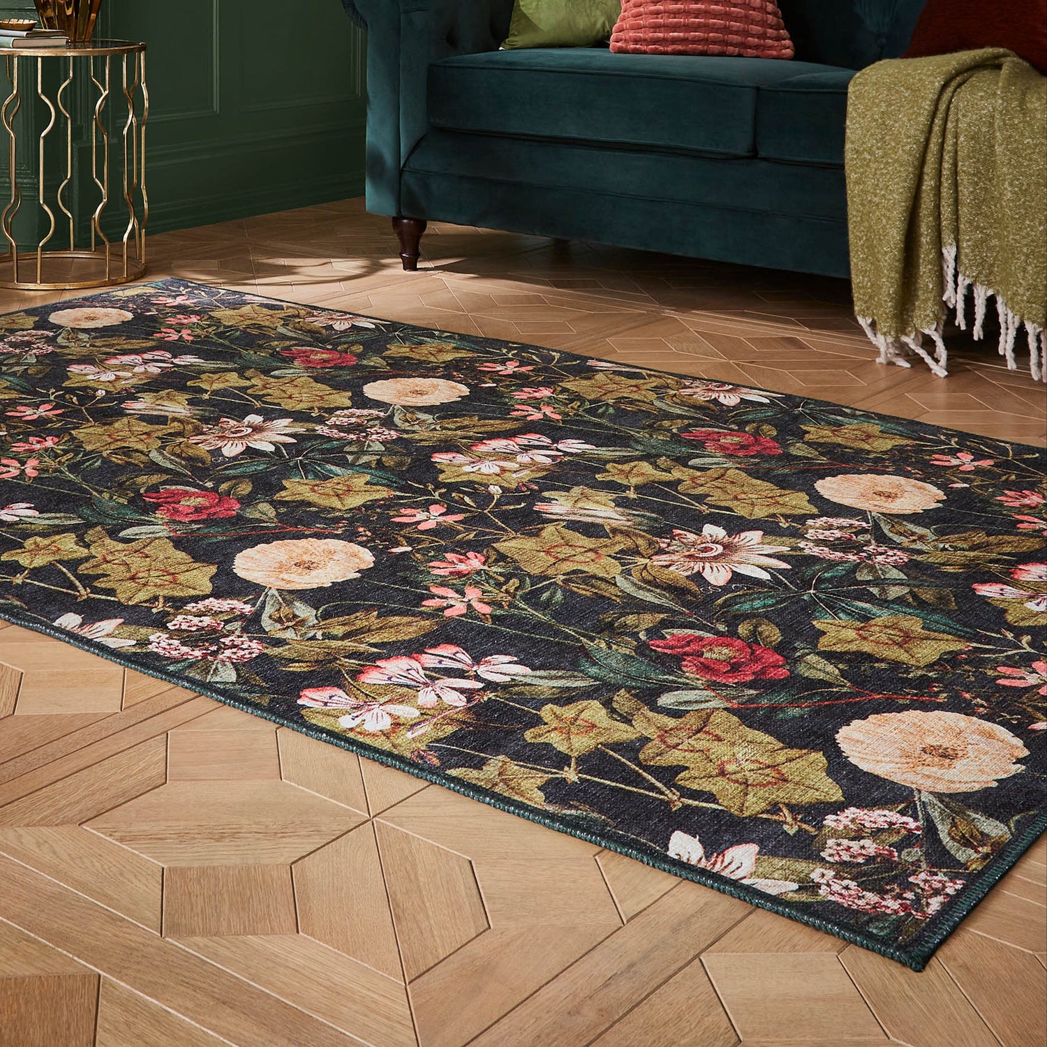 Clarke & Clarke Passiflora Noir Washable Rug - Love-Rugs