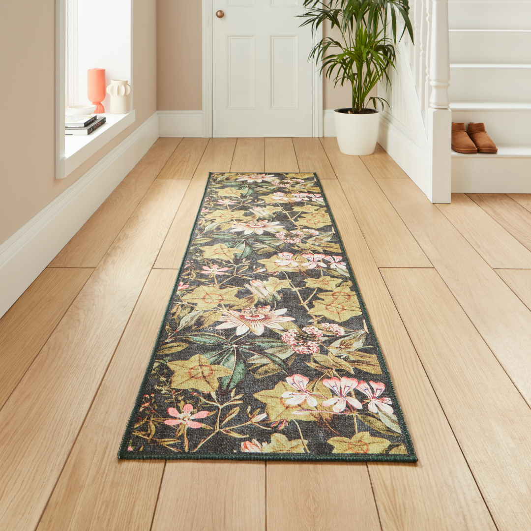 Clarke & Clarke Passiflora Noir Washable Runner Rug - Love-Rugs