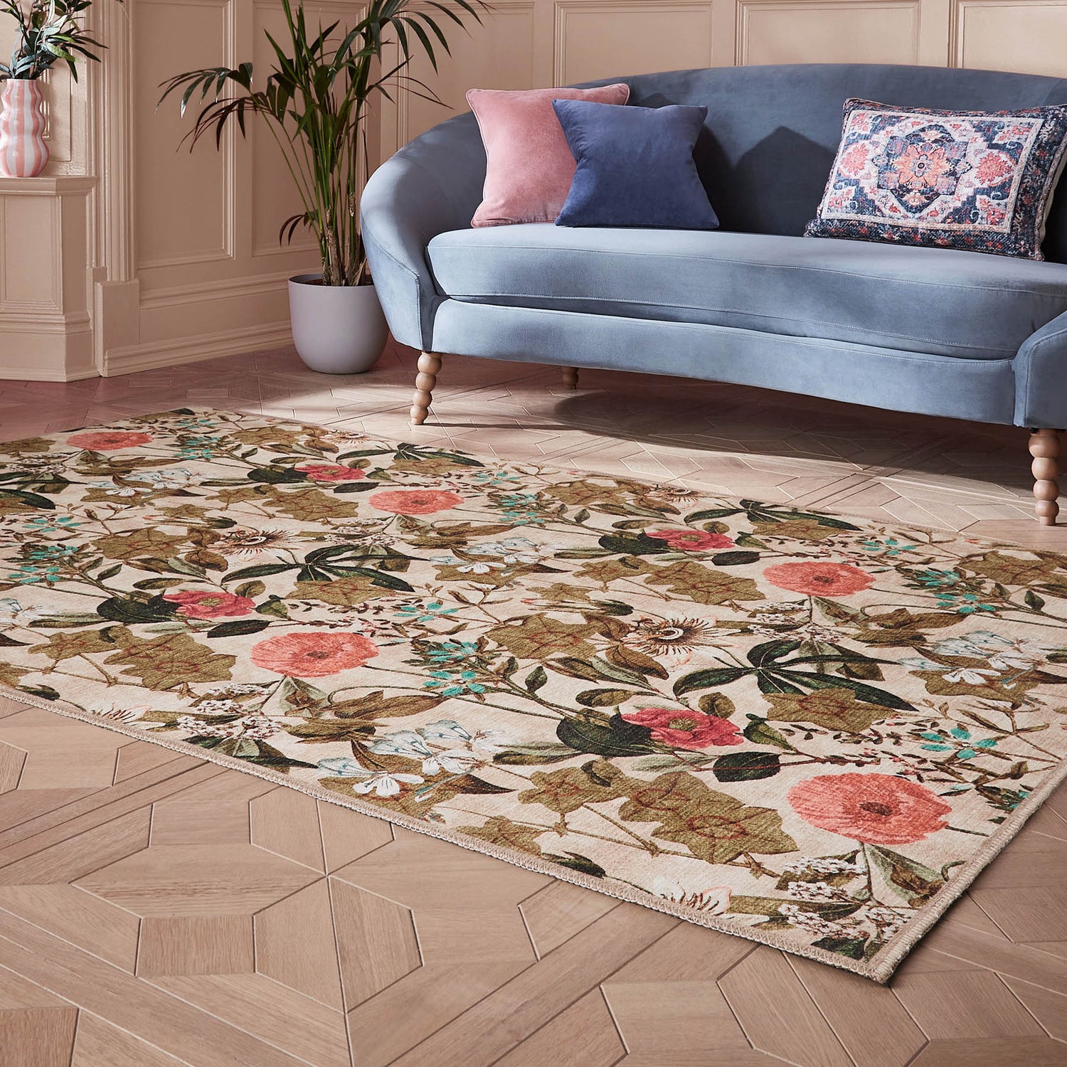 Clarke & Clarke Passiflora Peaches & Cream Washable Rug - Love-Rugs