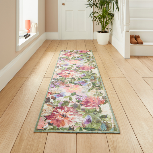Clarke & Clarke Tahiti Forest & Rouge Washable Runner Rug - Love-Rugs alternate image