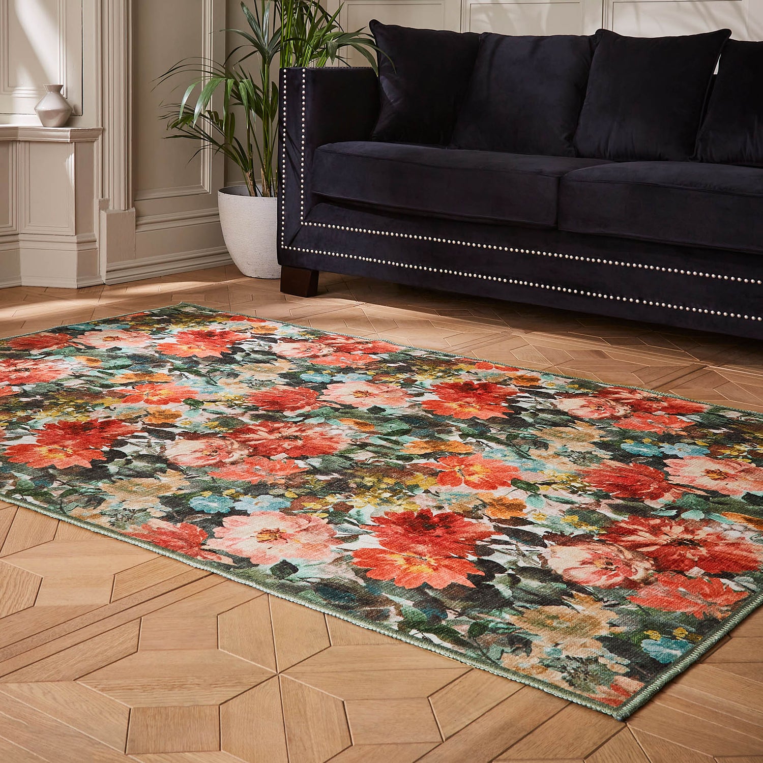 Clarke & Clarke Tahiti Teal & Rouge Washable Rug - Love-Rugs