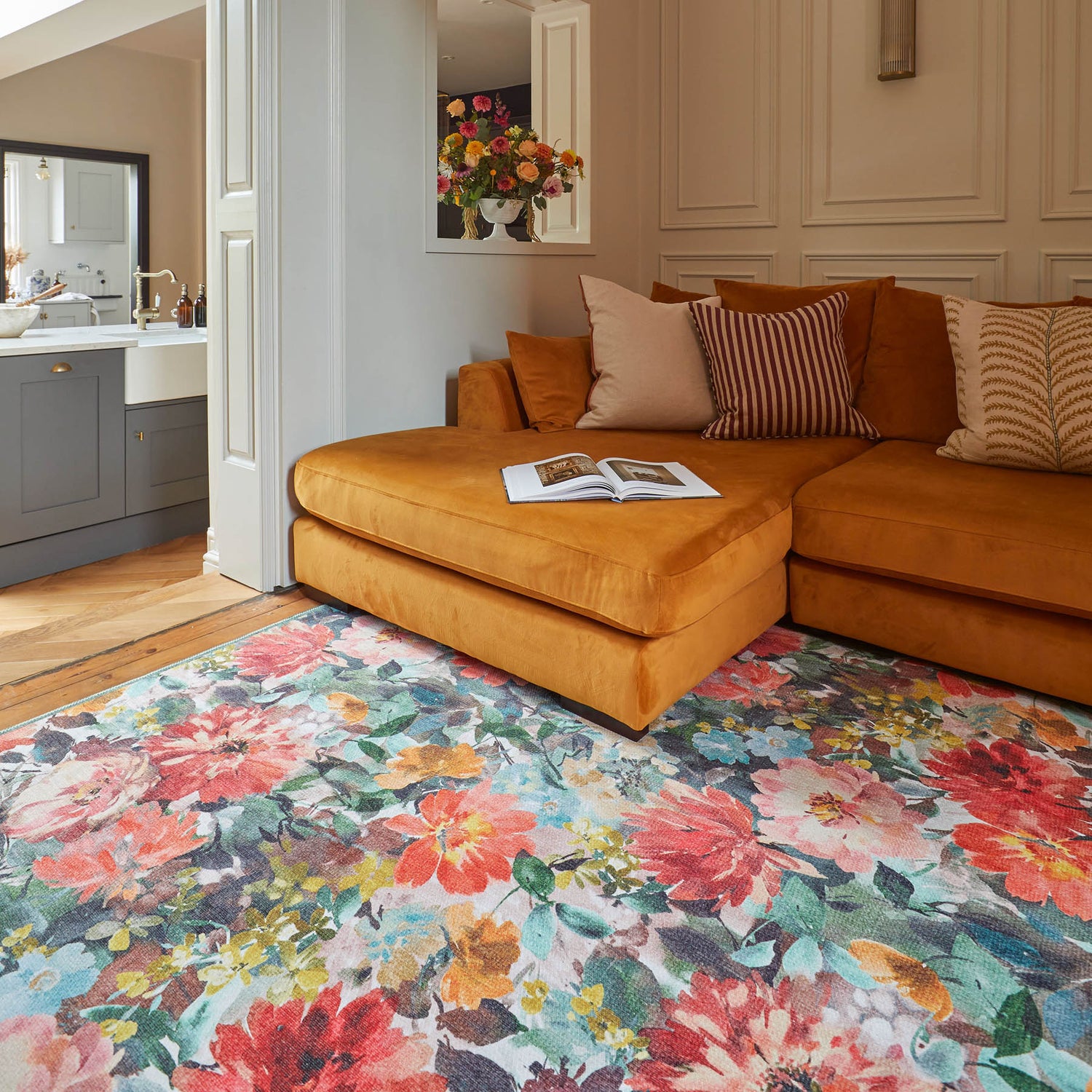 Clarke & Clarke Tahiti Teal & Rouge Washable Rug - Love-Rugs