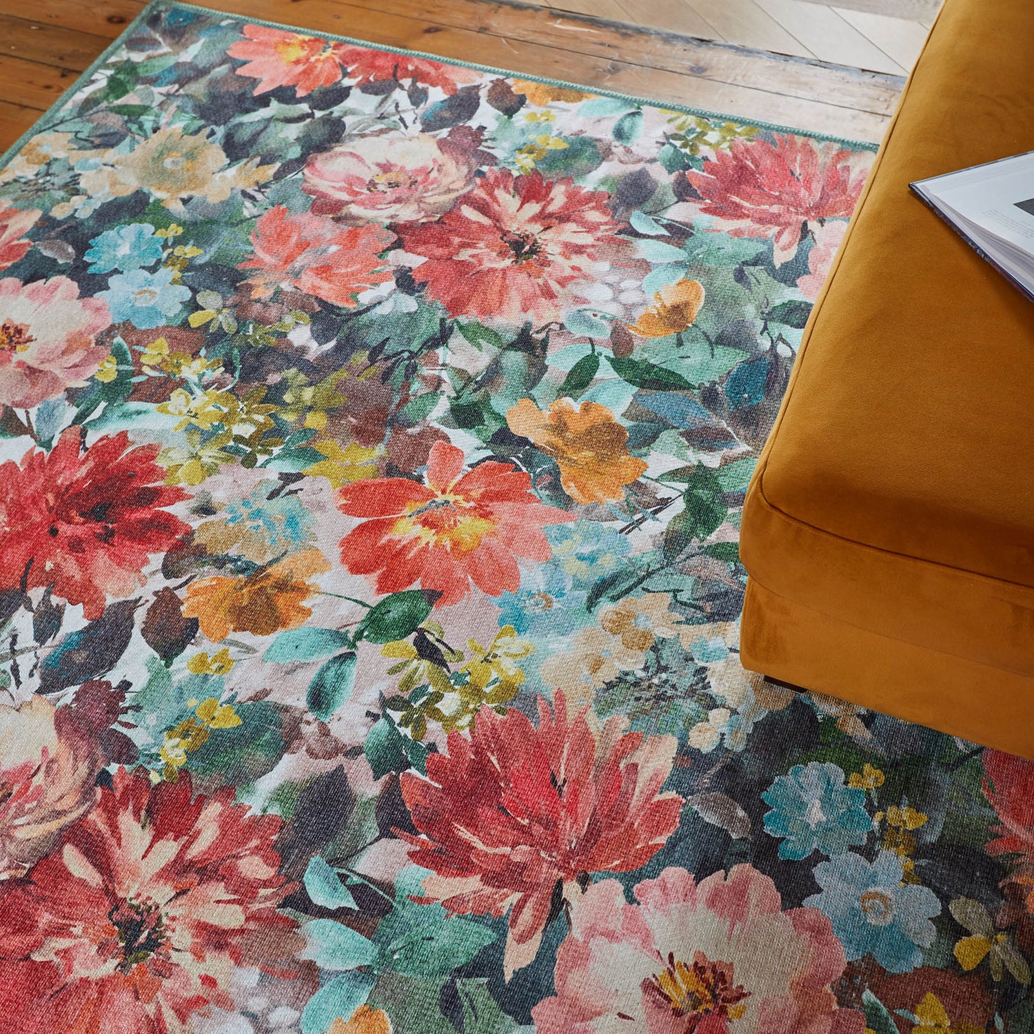 Clarke & Clarke Tahiti Teal & Rouge Washable Rug - Love-Rugs