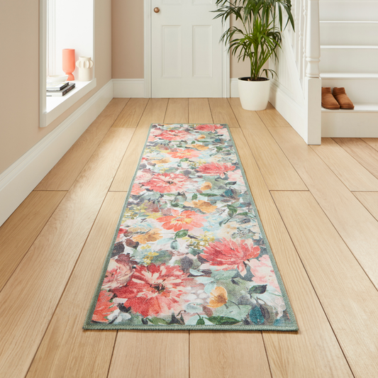 Clarke & Clarke Tahiti Teal & Rouge Washable Runner Rug - Love-Rugs alternate image