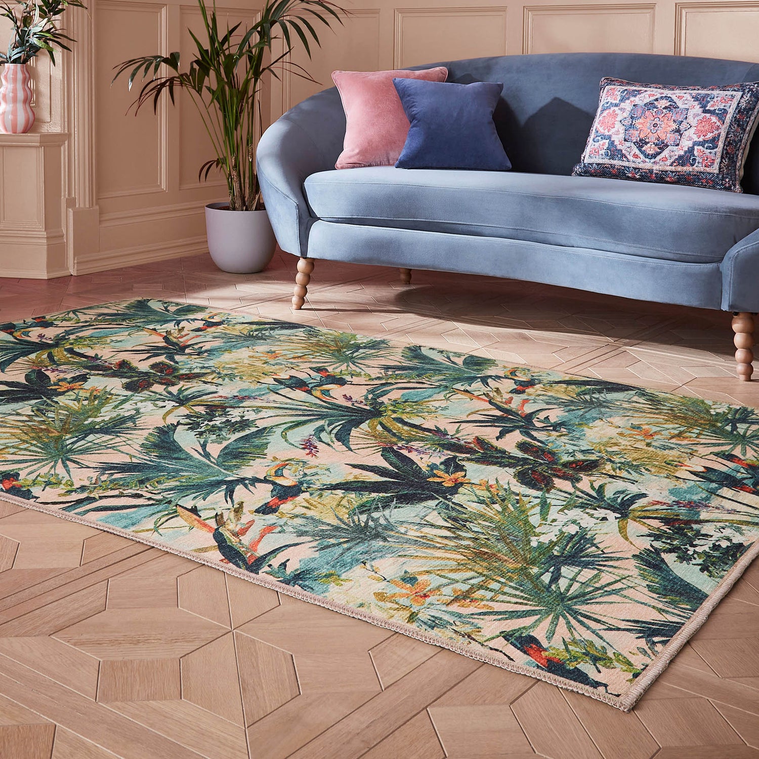 Clarke & Clarke Toucan Blush Washable Rug - Love-Rugs