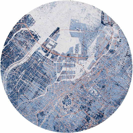 Louis De Poortere Cities Tokyo Conductive Blue 9314 Round Rug - Love-Rugs