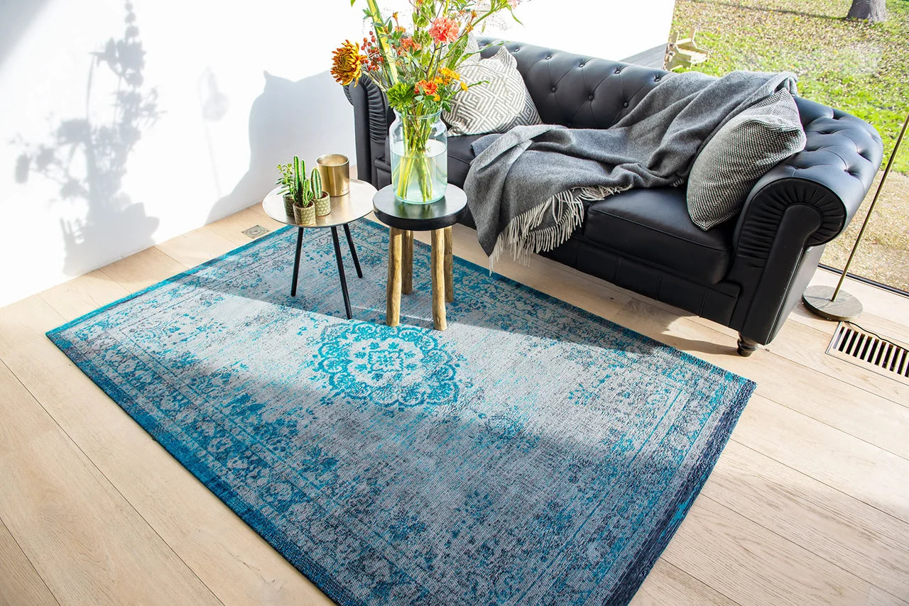 Louis De Poortere Fading World Medallion 8255 Grey Turquoise Rug - Love-Rugs