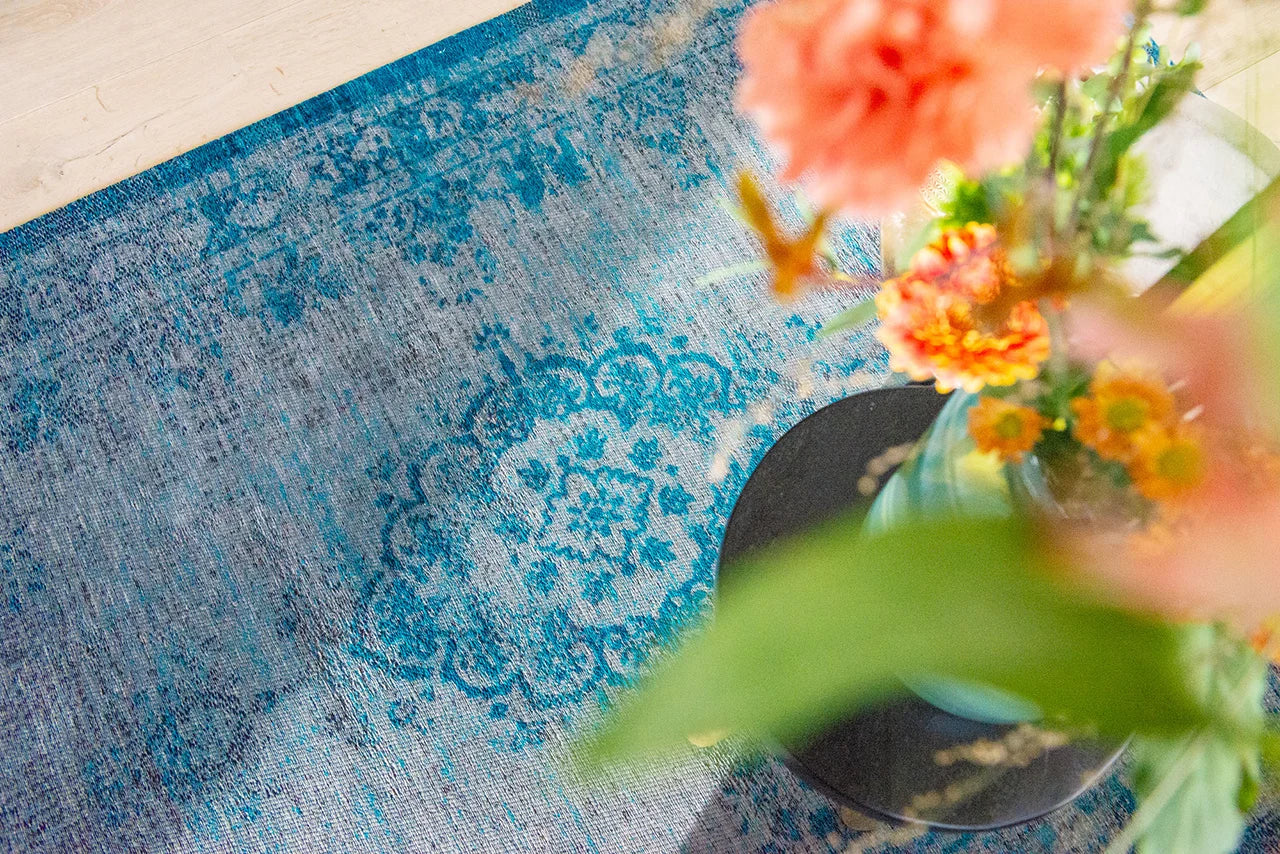 Louis De Poortere Fading World Medallion 8255 Grey Turquoise Rug - Love-Rugs