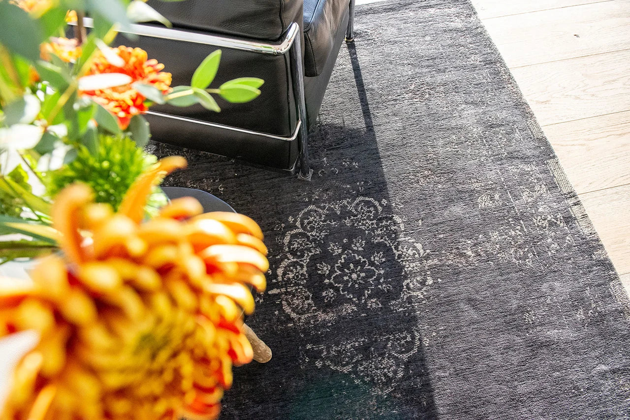 Louis De Poortere Fading World Medallion 8263 Mineral Black Rug - Love-Rugs