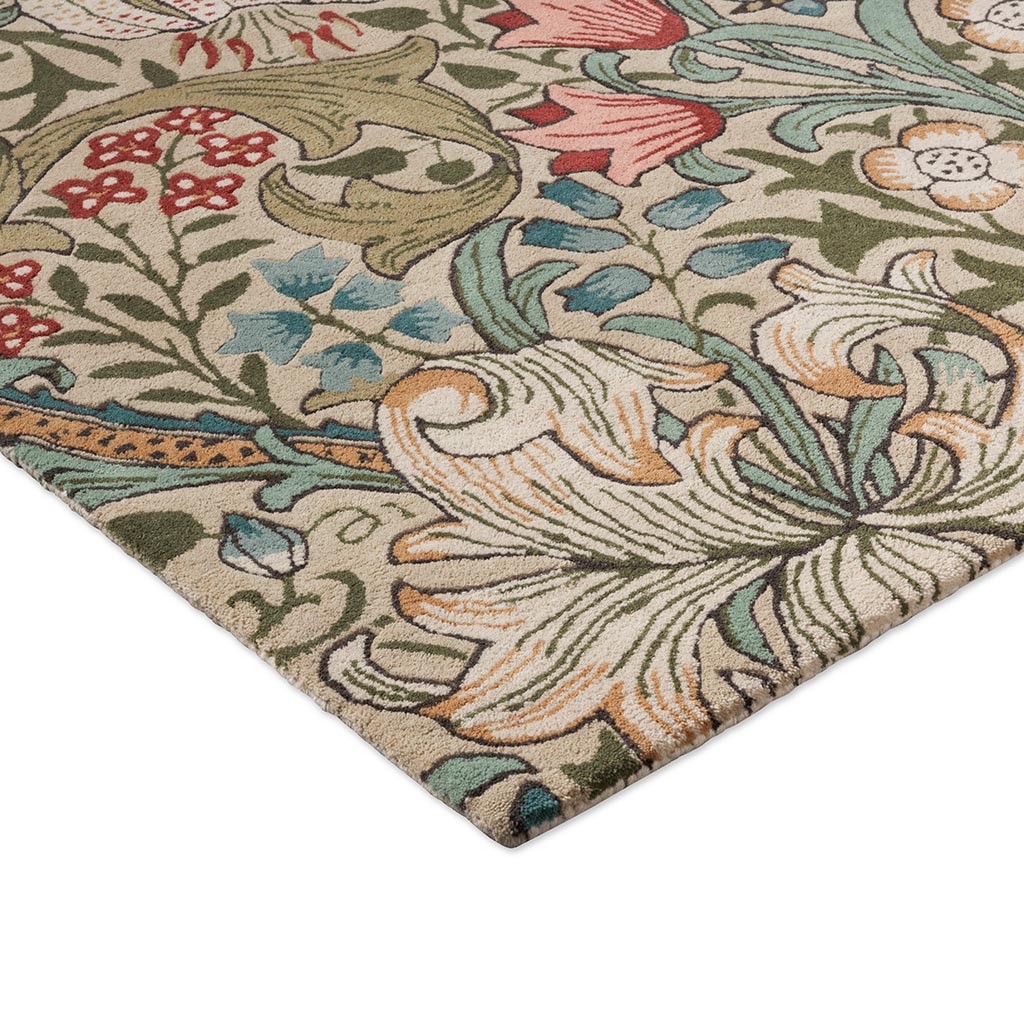 Morris & Co Golden Lily Green Red 130107 Rug - Love-Rugs