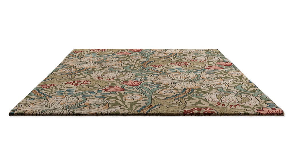 Morris & Co Golden Lily Green Red 130107 Rug - Love-Rugs