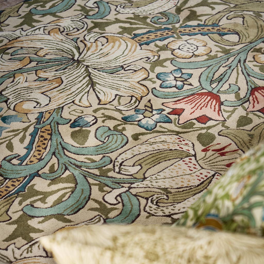 Morris & Co Golden Lily Green Red 130107 Rug - Love-Rugs