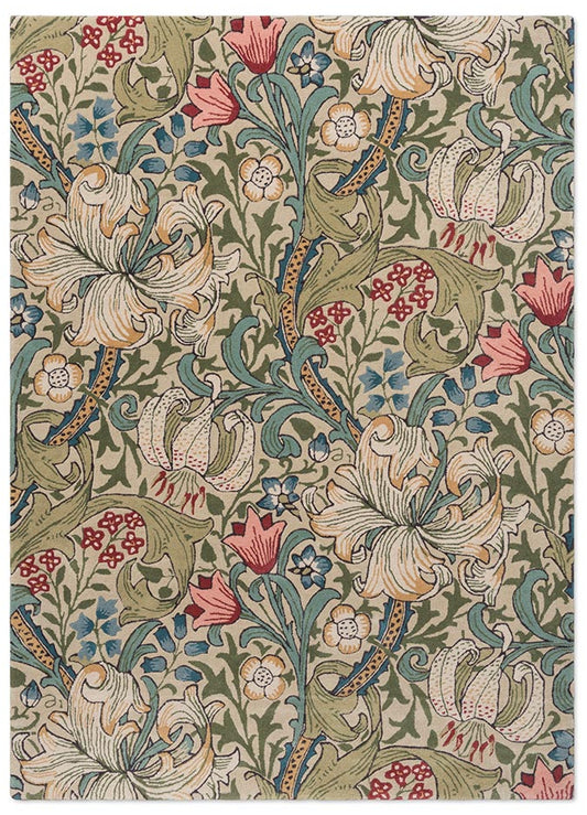 Morris & Co Golden Lily Green Red 130107 Rug - Love-Rugs