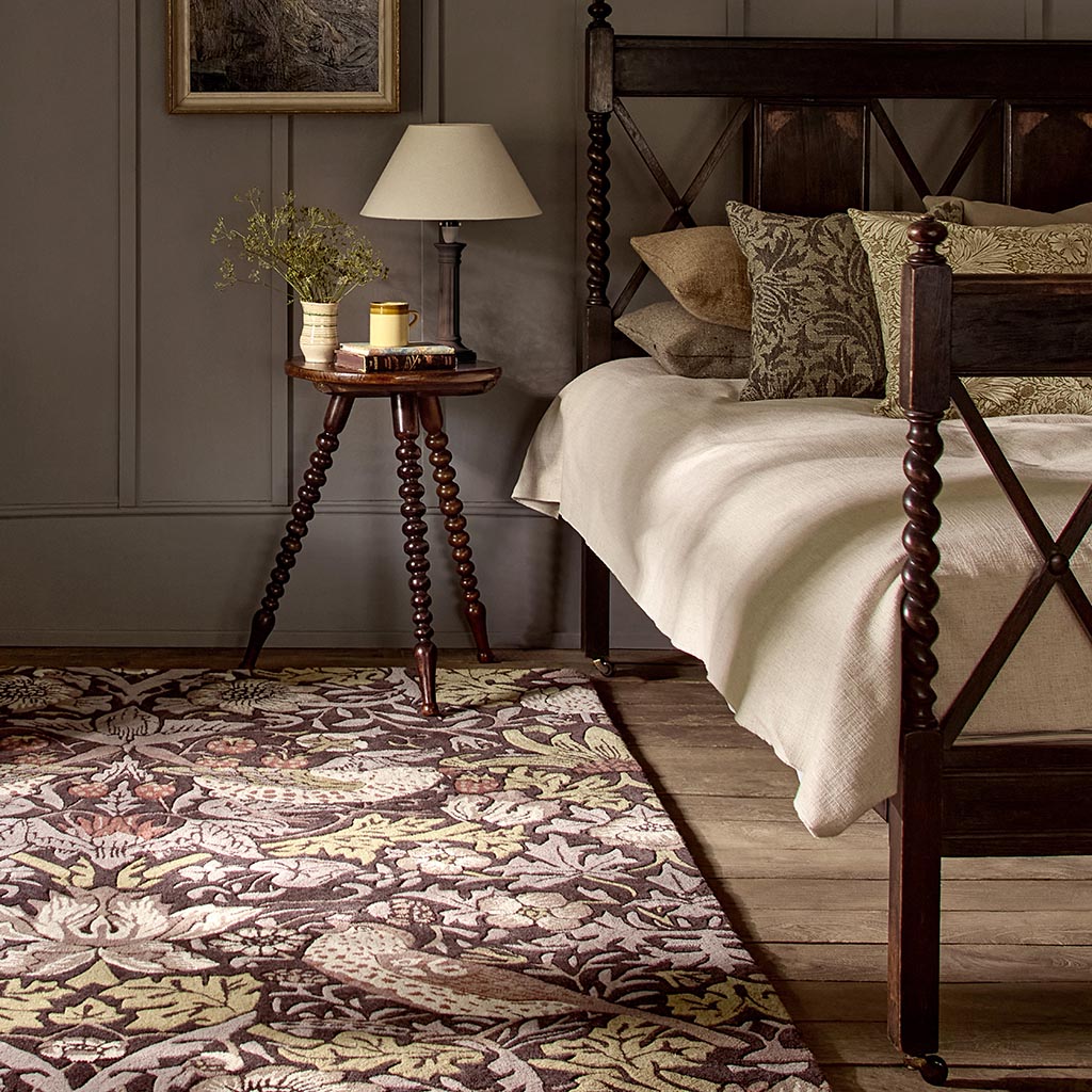 Morris & Co Strawberry Thief 027705 Grape Rug - Love-Rugs