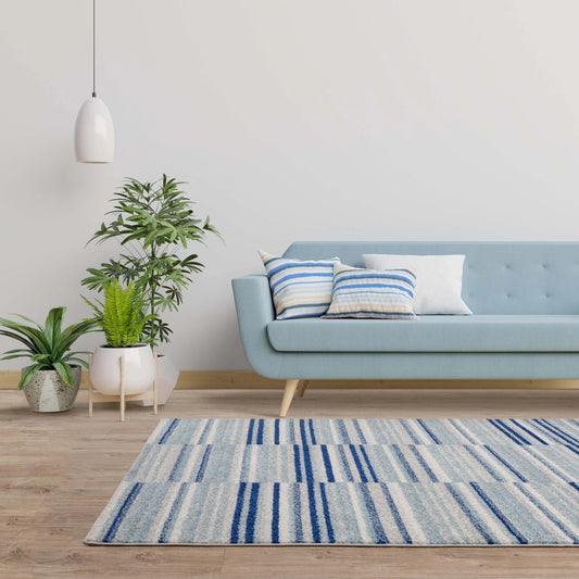 Muse Blue Stripe Rug MU05 - Love-Rugs alternate image
