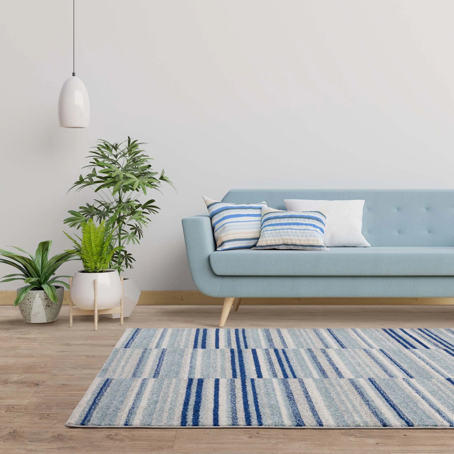 Muse Blue Stripe Rug MU05 - Love-Rugs