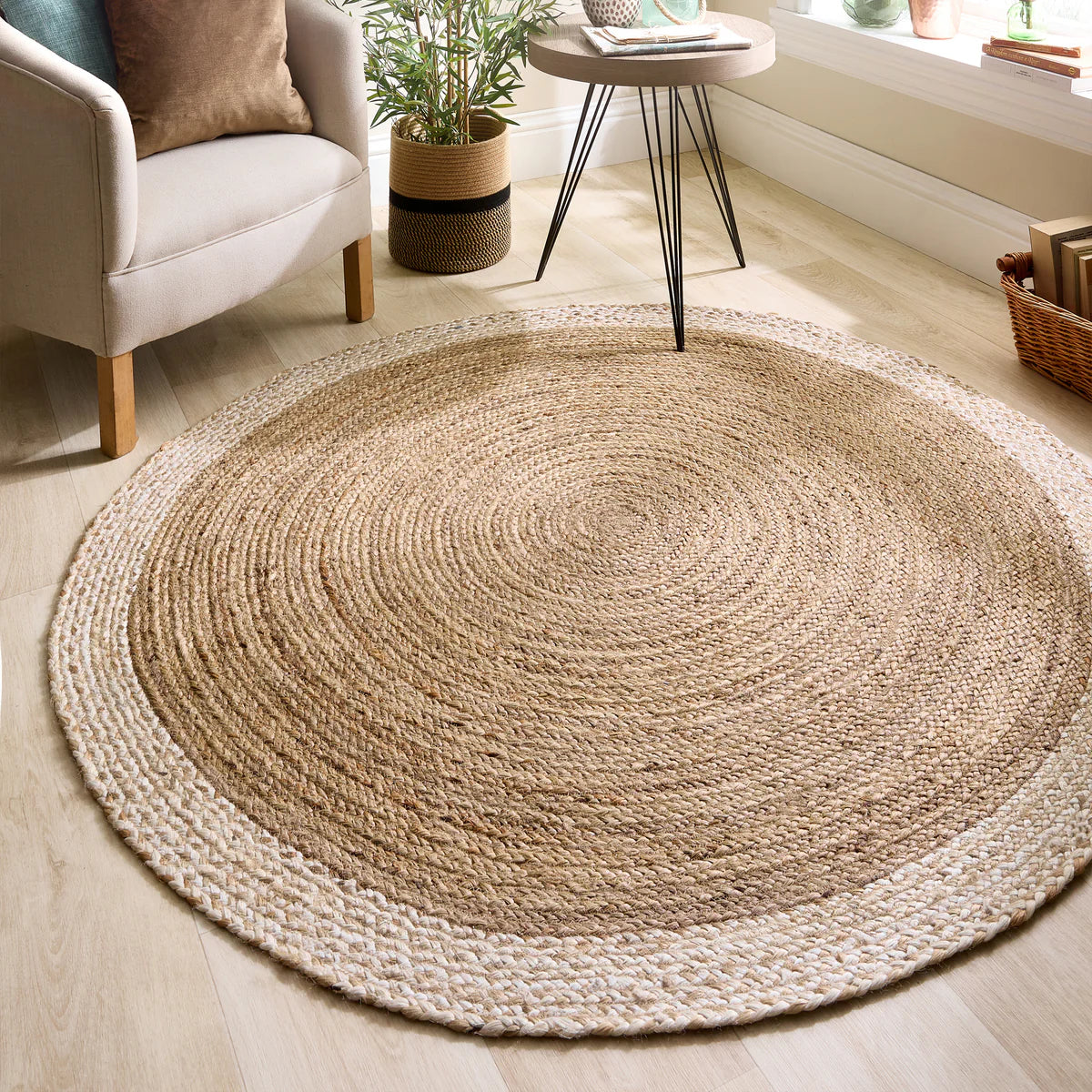 Origins Jute Border Natural White Round Rug