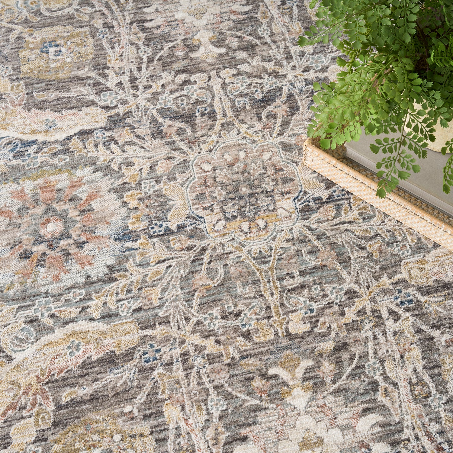 Nourison Antique Fusion ANF03 CHAMT Charcoal Multicolour Rug - Love-Rugs