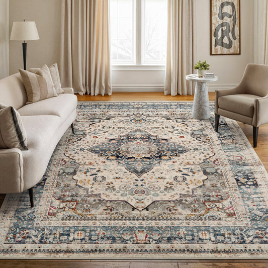 Nourison Vintage Kashan VKA07 Ivory / Blue Rug - Love-Rugs alternate image