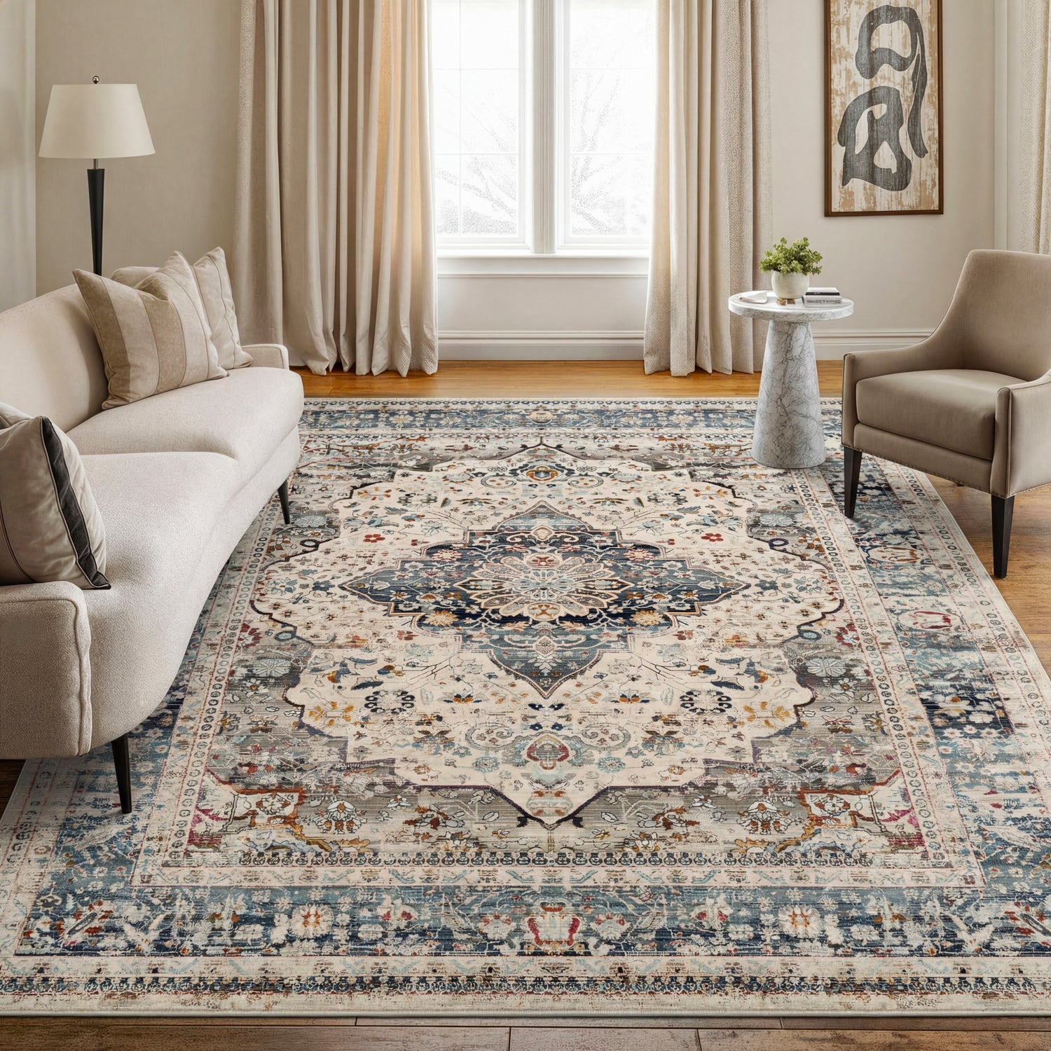 Nourison Vintage Kashan VKA07 Ivory / Blue Rug - Love-Rugs