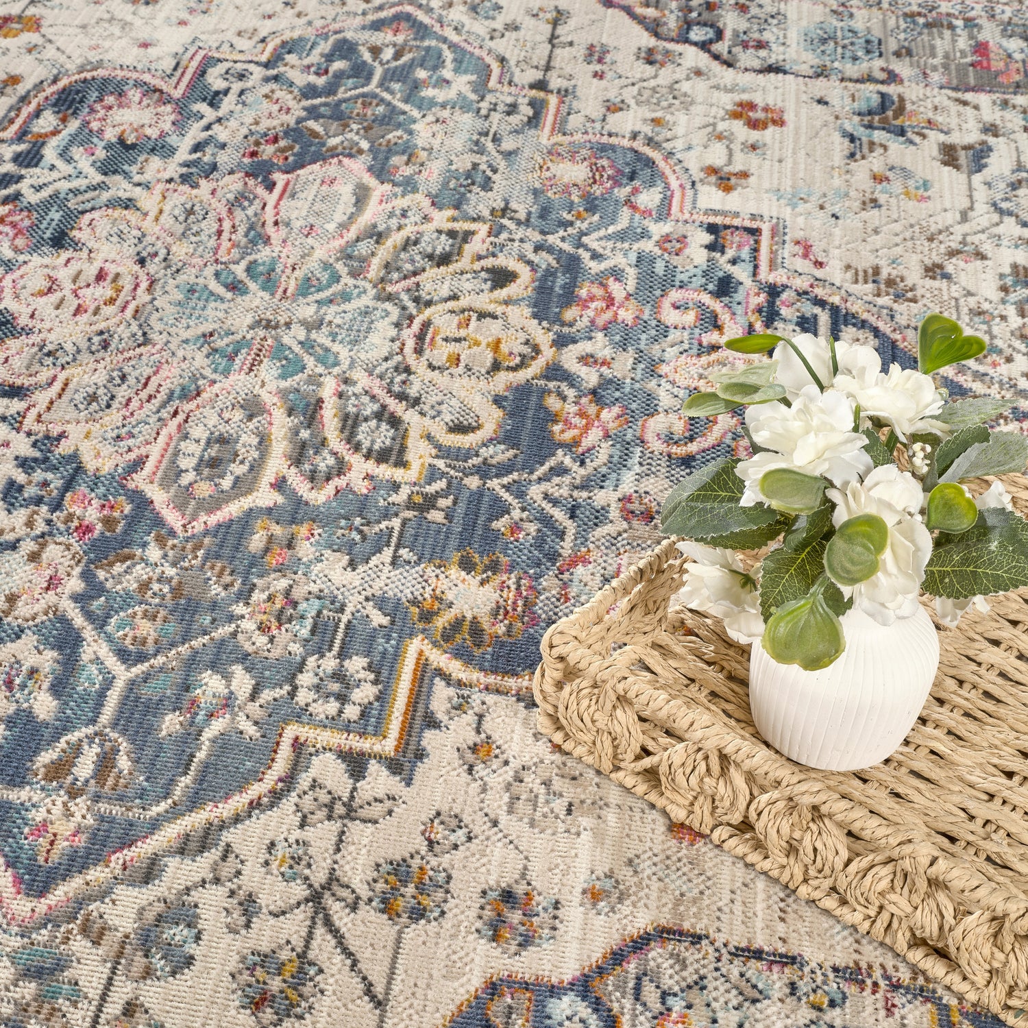 Nourison Vintage Kashan VKA07 Ivory / Blue Rug - Love-Rugs