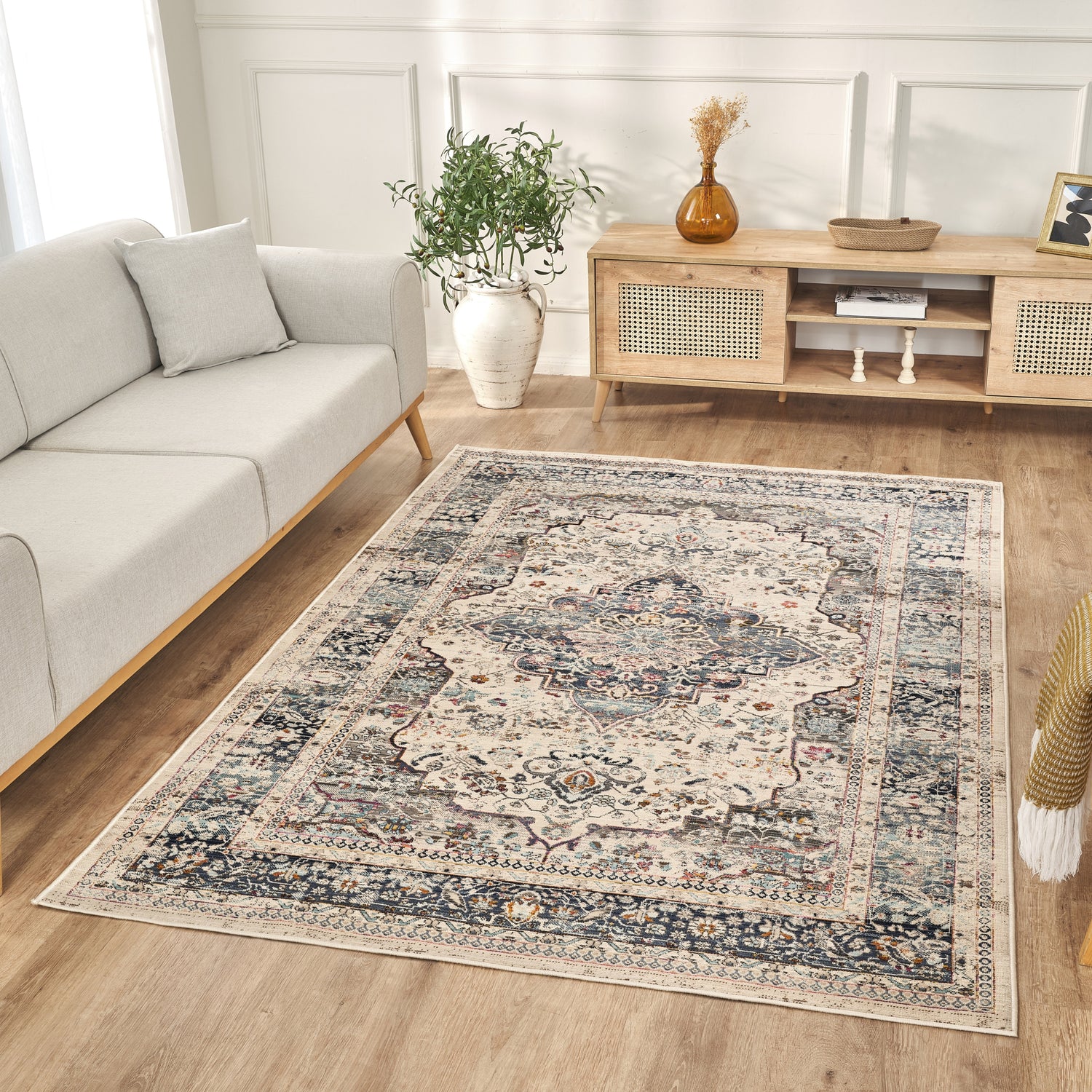 Nourison Vintage Kashan VKA07 Ivory / Blue Rug - Love-Rugs