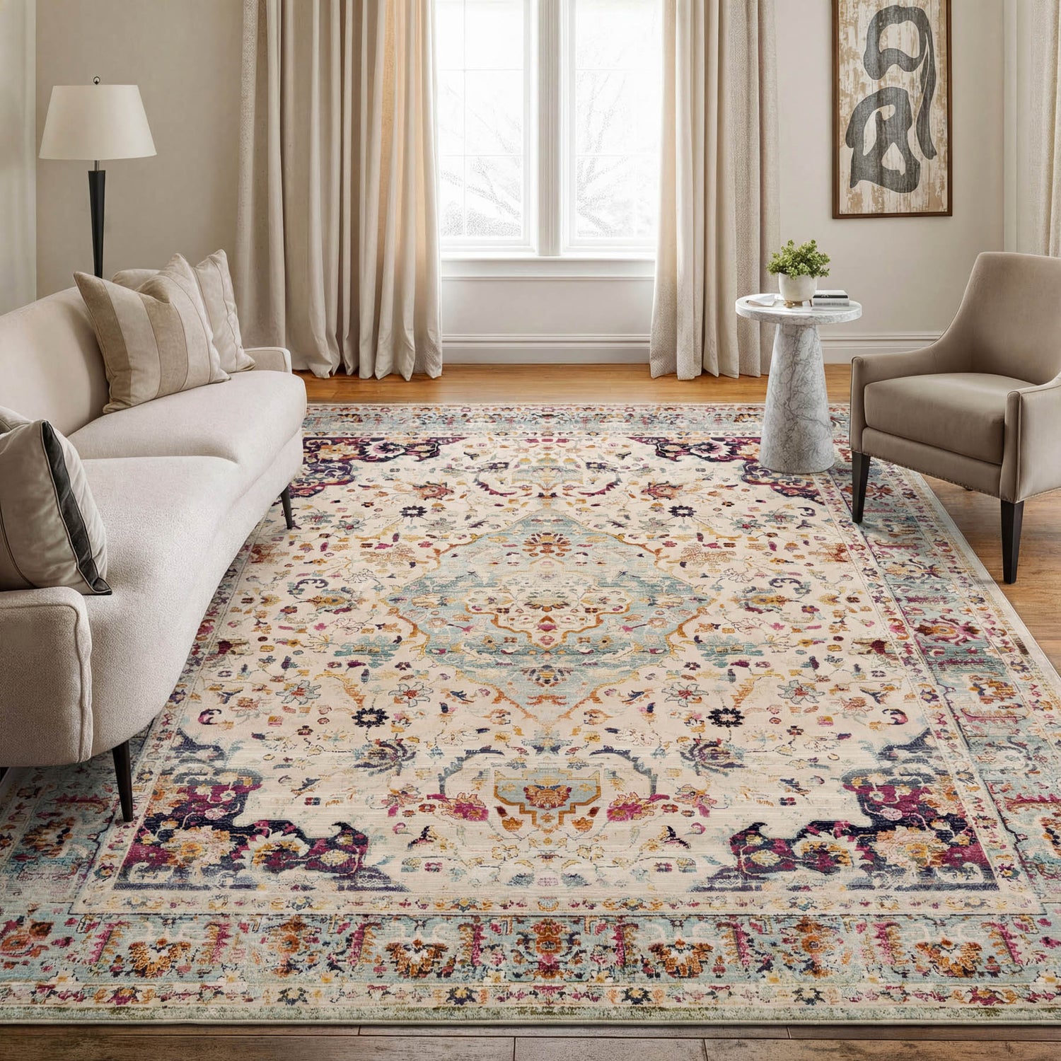Nourison Vintage Kashan VKA13 Blue Gold Rug - Love-Rugs