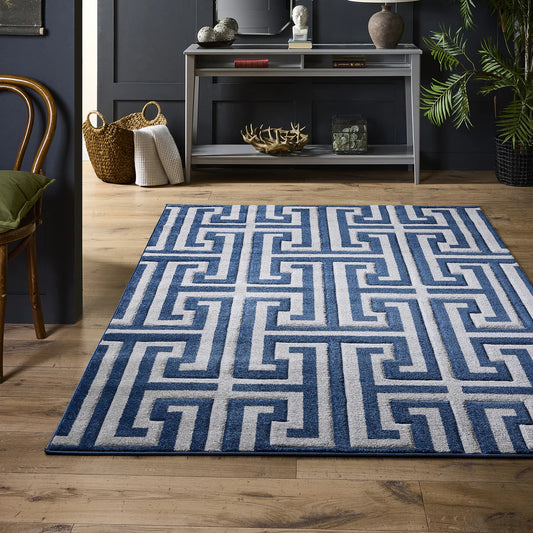 Origins Greek Key Navy/Grey Rug - Love-Rugs alternate image
