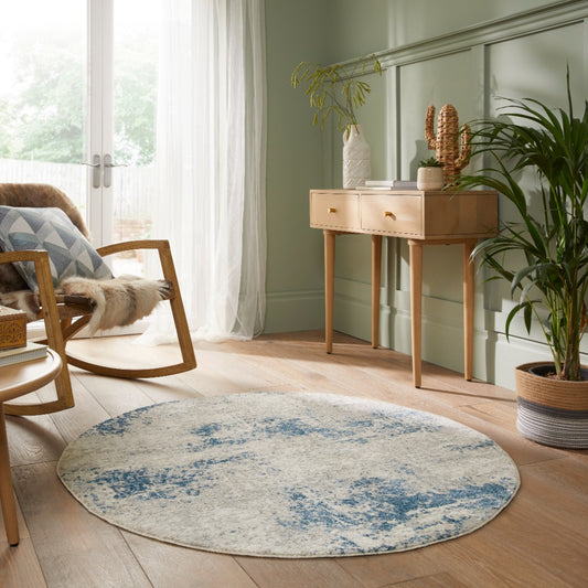 Rossa ROS03 IVBLU Round Rug - Love-Rugs alternate image
