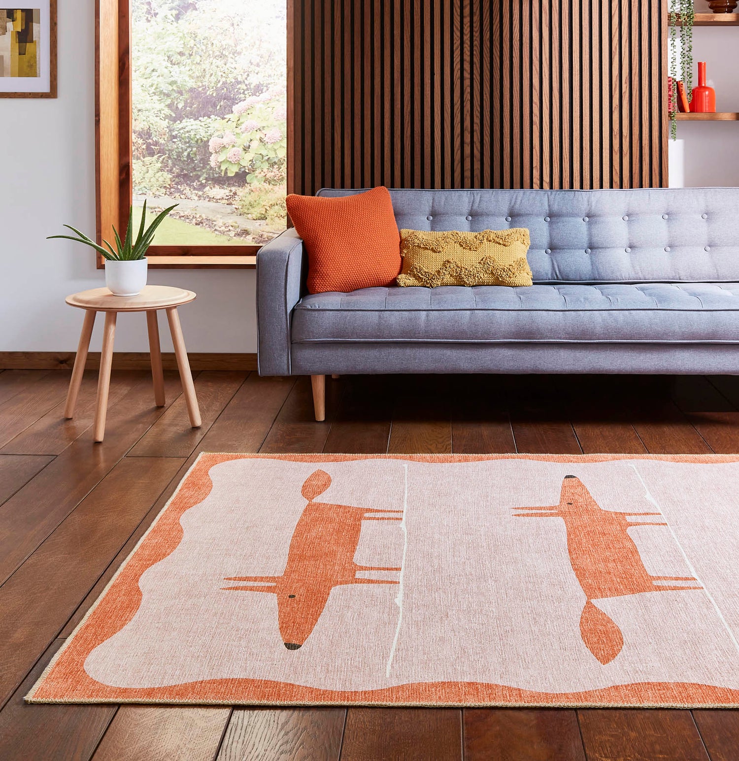 Scion Mr Fox Pink/Terra Washable Rug  Love-Rugs