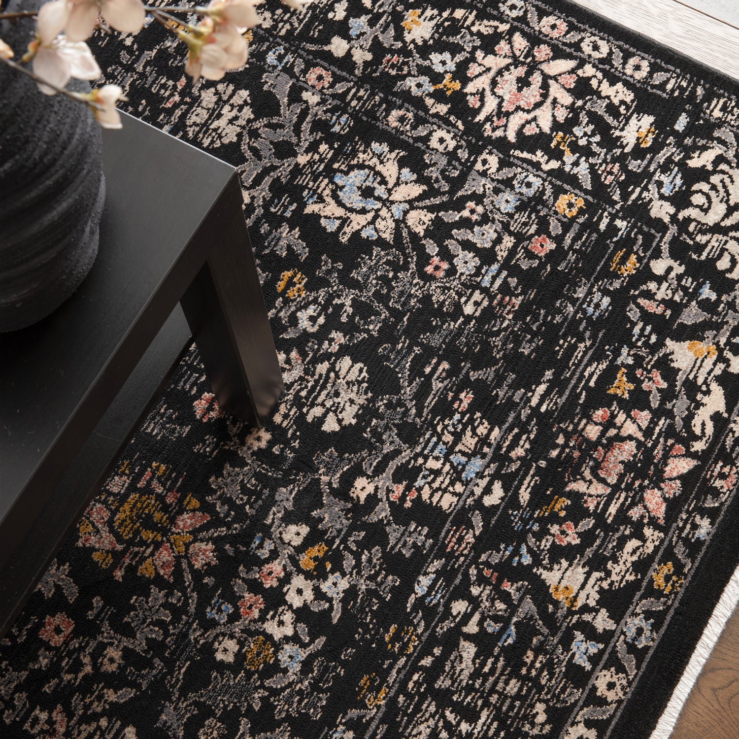 Sovereign Black Vintage Floral Rug - Love-Rugs