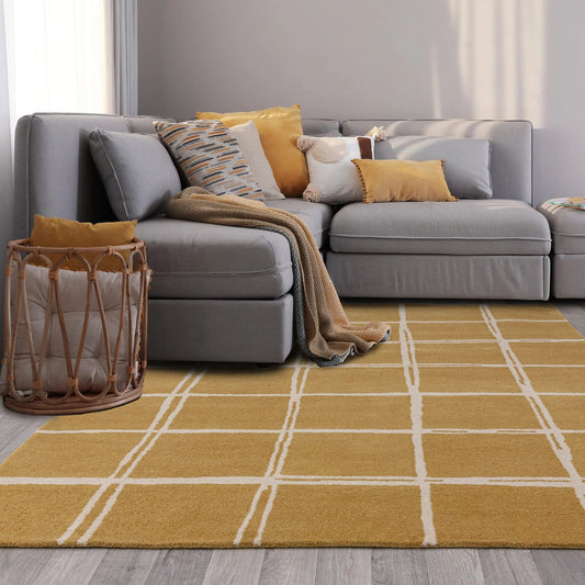 Albany Grid Gold Rug - Love - Rugs alternate image